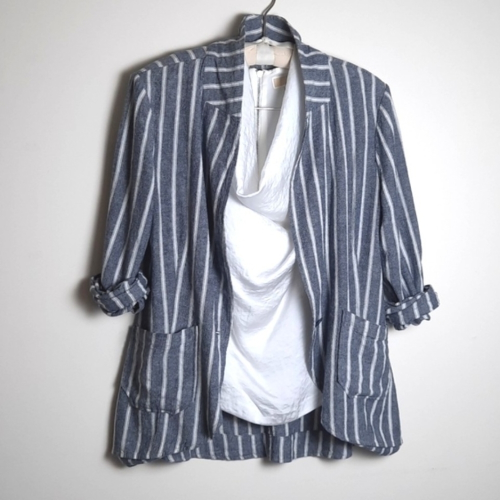 Sanctuary Women's Blue & White Stripes Linen Lightweight Jacket, Size Small